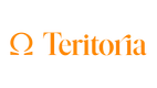 Logo composé d'un omega majuscule et du mot "Teritoria" en orange sur fond vert