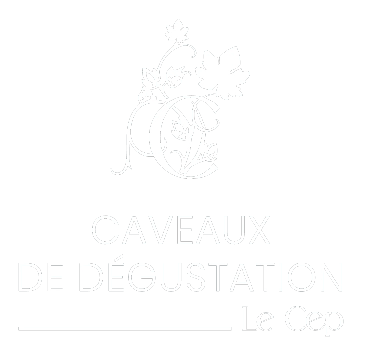 Logo représentant une grappe de raisin et un verre à vin, accompagné du texte "Caveaux de dégustation Le Cep"